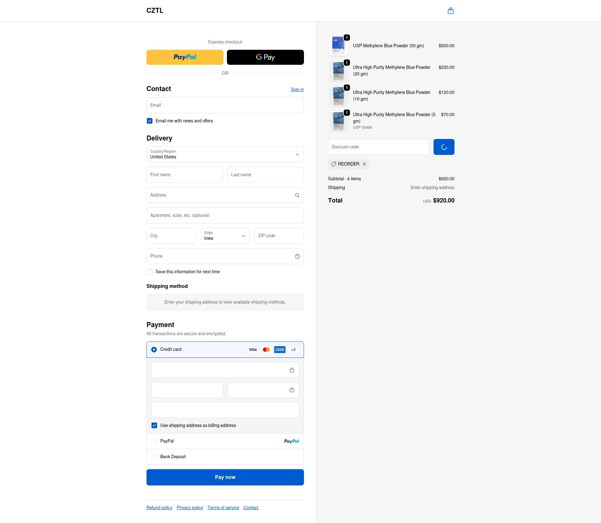 CZTL checkout page showing CZTL discount code box | Screenshot taken by SimplyCodes community member on Jan 8, 2026