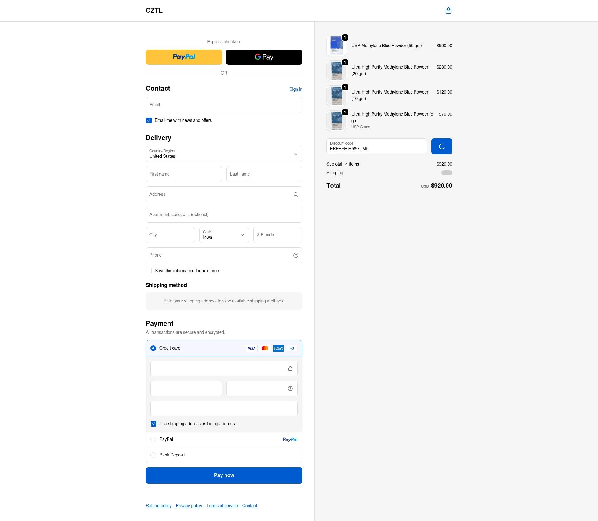 CZTL checkout page showing CZTL discount code box | Screenshot taken by SimplyCodes community member on Jan 13, 2026
