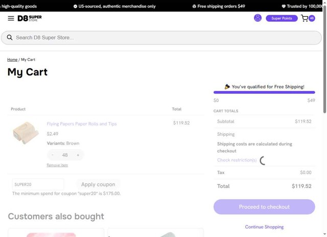 D8 Super Store checkout page showing D8 Super Store coupon code box | Screenshot taken by SimplyCodes community member on Sep 5, 2025