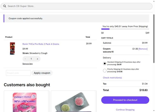 D8 Super Store checkout page showing D8 Super Store coupon code box | Screenshot taken by SimplyCodes community member on Aug 28, 2025