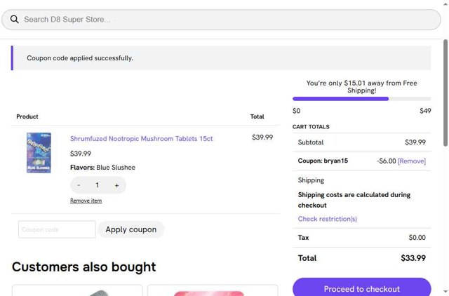 D8 Super Store checkout page showing D8 Super Store coupon code box | Screenshot taken by SimplyCodes community member on Sep 5, 2025