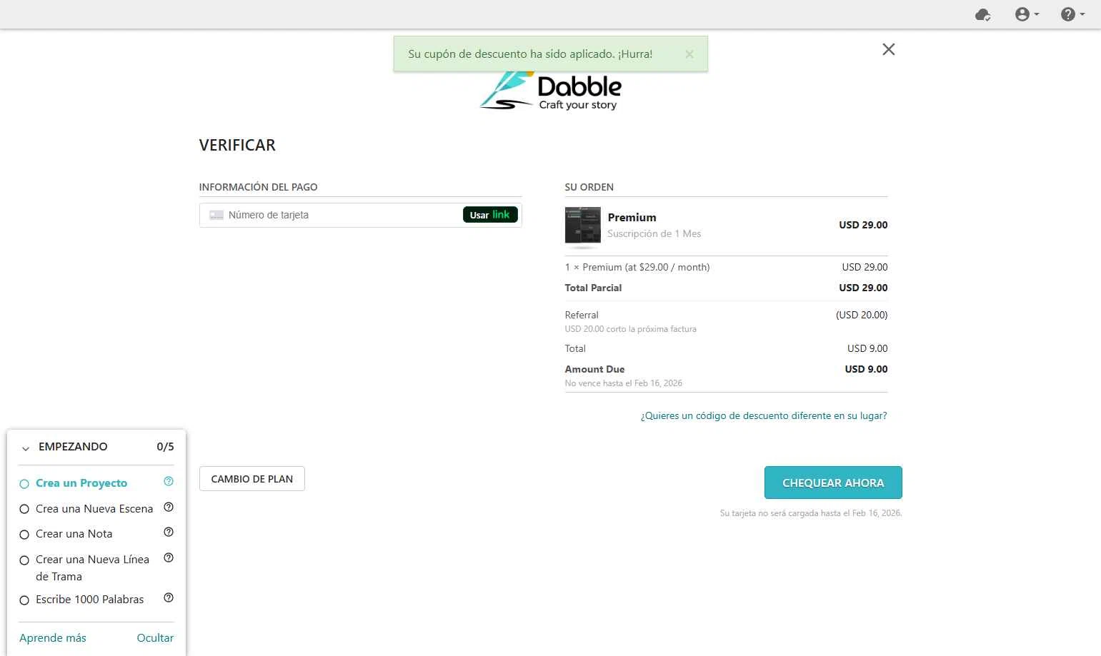 Dabble Writer checkout page showing Dabble Writer coupon code box | Screenshot taken by SimplyCodes community member on Feb 2, 2026