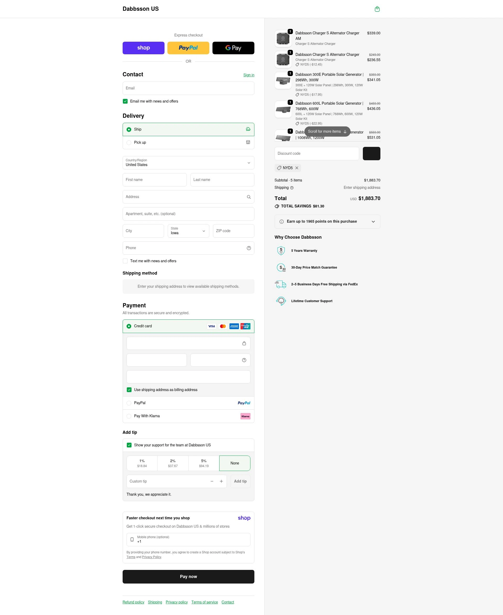 Dabbsson checkout page showing Dabbsson coupon code box | Screenshot taken by SimplyCodes community member on Jan 8, 2026