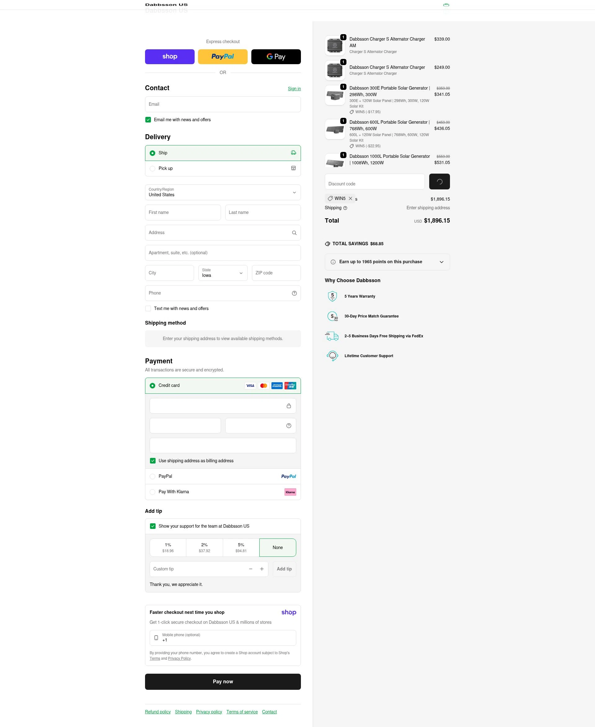 Dabbsson checkout page showing Dabbsson coupon code box | Screenshot taken by SimplyCodes community member on Jan 8, 2026