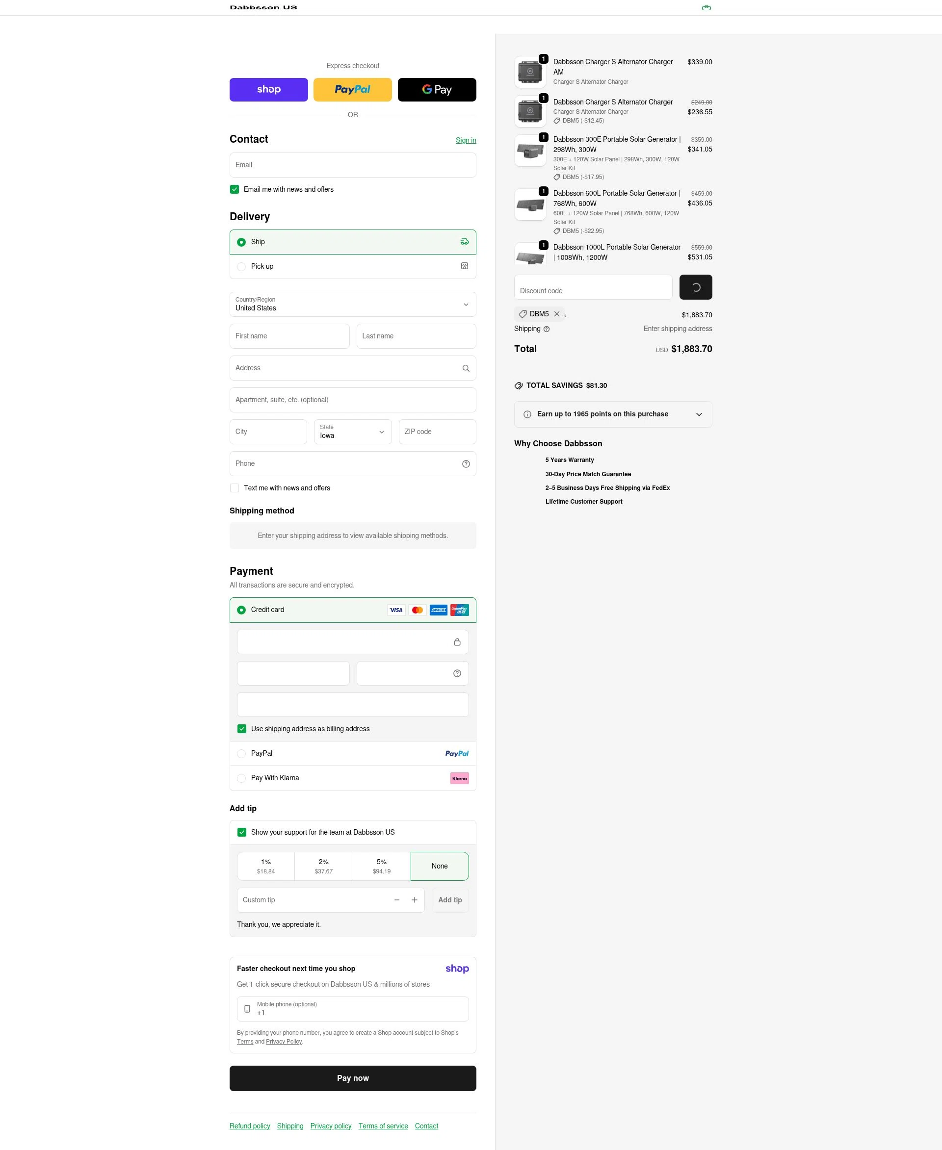 Dabbsson checkout page showing Dabbsson coupon code box | Screenshot taken by SimplyCodes community member on Jan 8, 2026