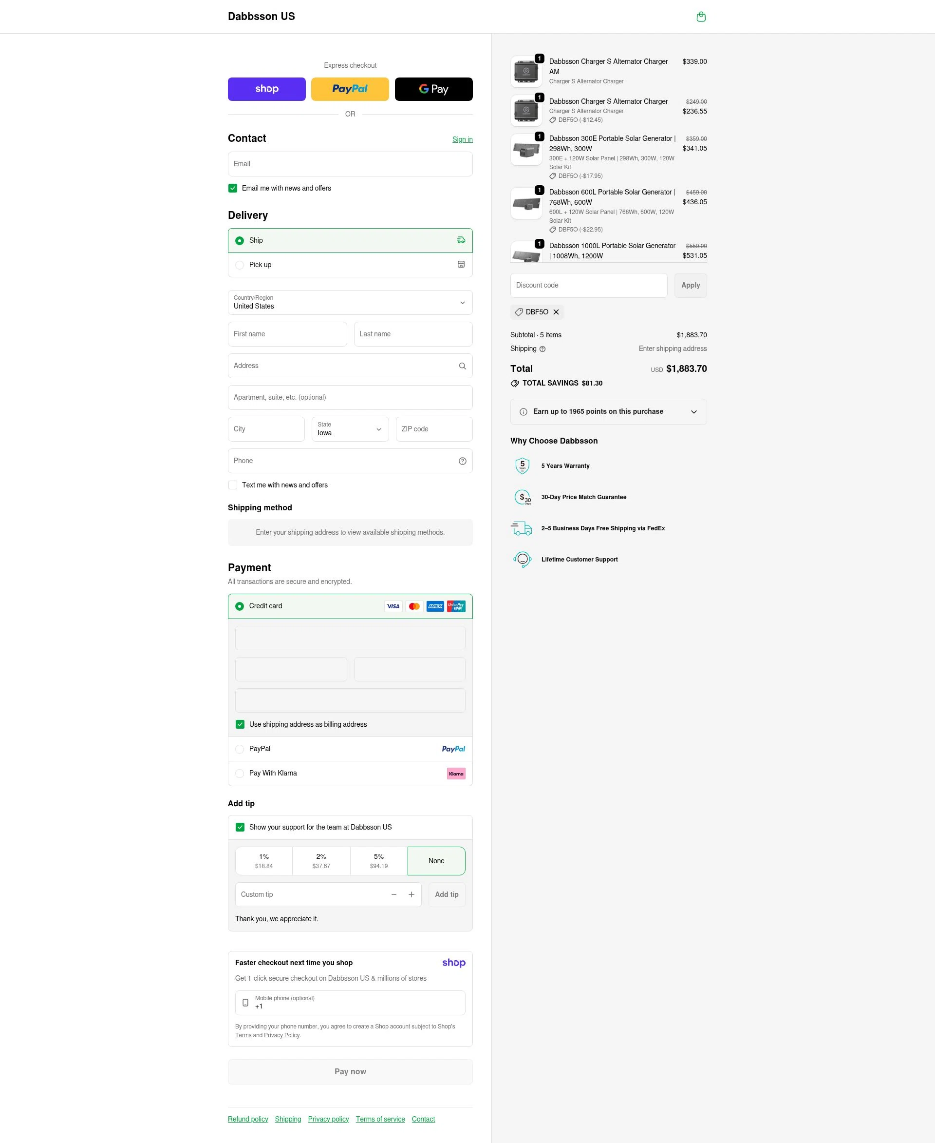 Dabbsson checkout page showing Dabbsson coupon code box | Screenshot taken by SimplyCodes community member on Jan 8, 2026