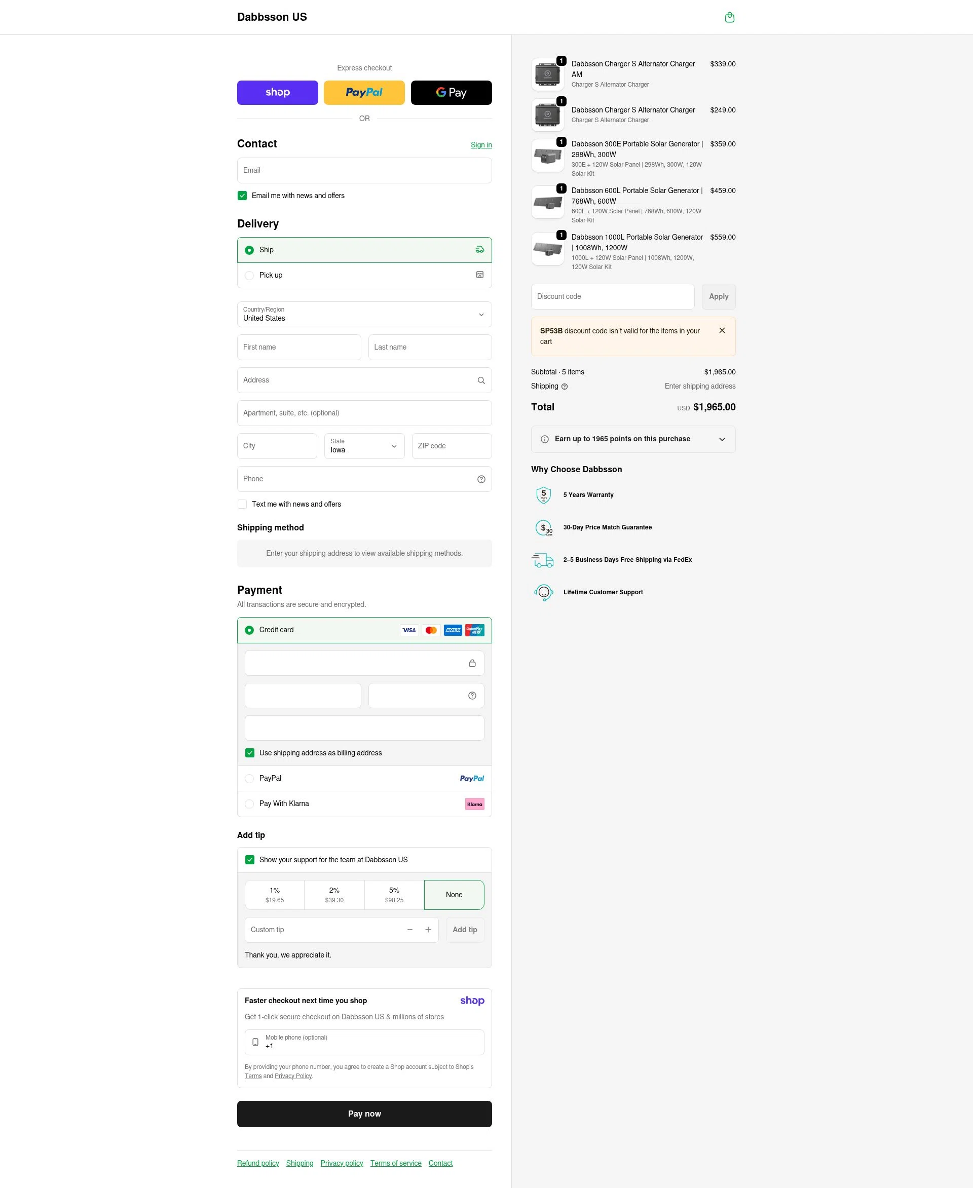 Dabbsson checkout page showing Dabbsson coupon code box | Screenshot taken by SimplyCodes community member on Jan 8, 2026