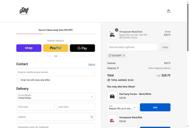 Dad Gang checkout page showing Dad Gang discount code box | Screenshot taken by SimplyCodes community member on Sep 13, 2025