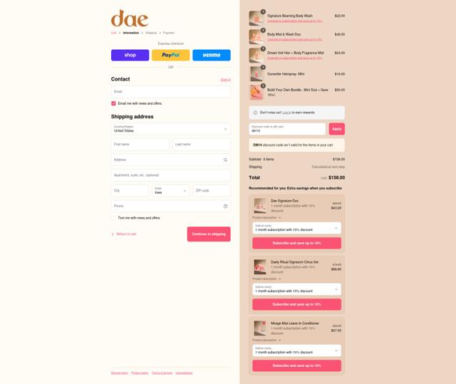 Dae Hair checkout page showing Dae Hair discount code box | Screenshot taken by SimplyCodes community member on Sep 12, 2025