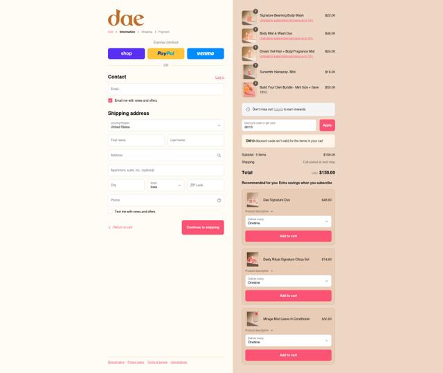Dae Hair checkout page showing Dae Hair discount code box | Screenshot taken by SimplyCodes community member on Sep 8, 2025