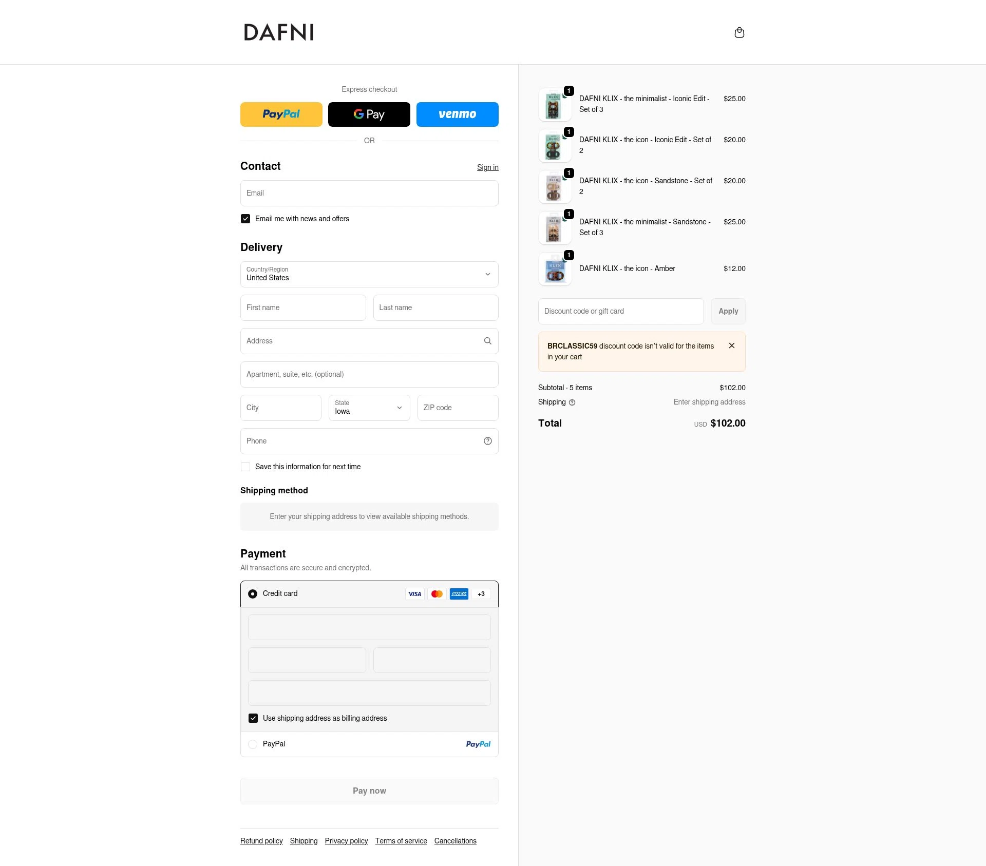 Dafni Hair checkout page showing Dafni Hair promo code box | Screenshot taken by SimplyCodes community member on Feb 19, 2026
