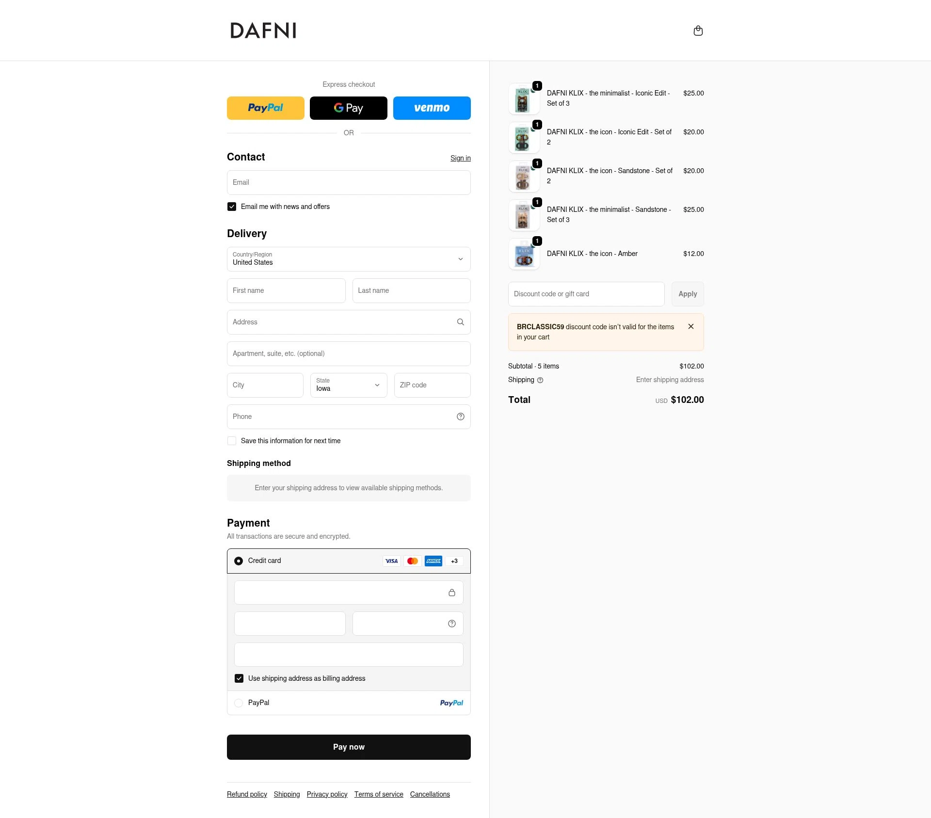 Dafni Hair checkout page showing Dafni Hair promo code box | Screenshot taken by SimplyCodes community member on Feb 15, 2026