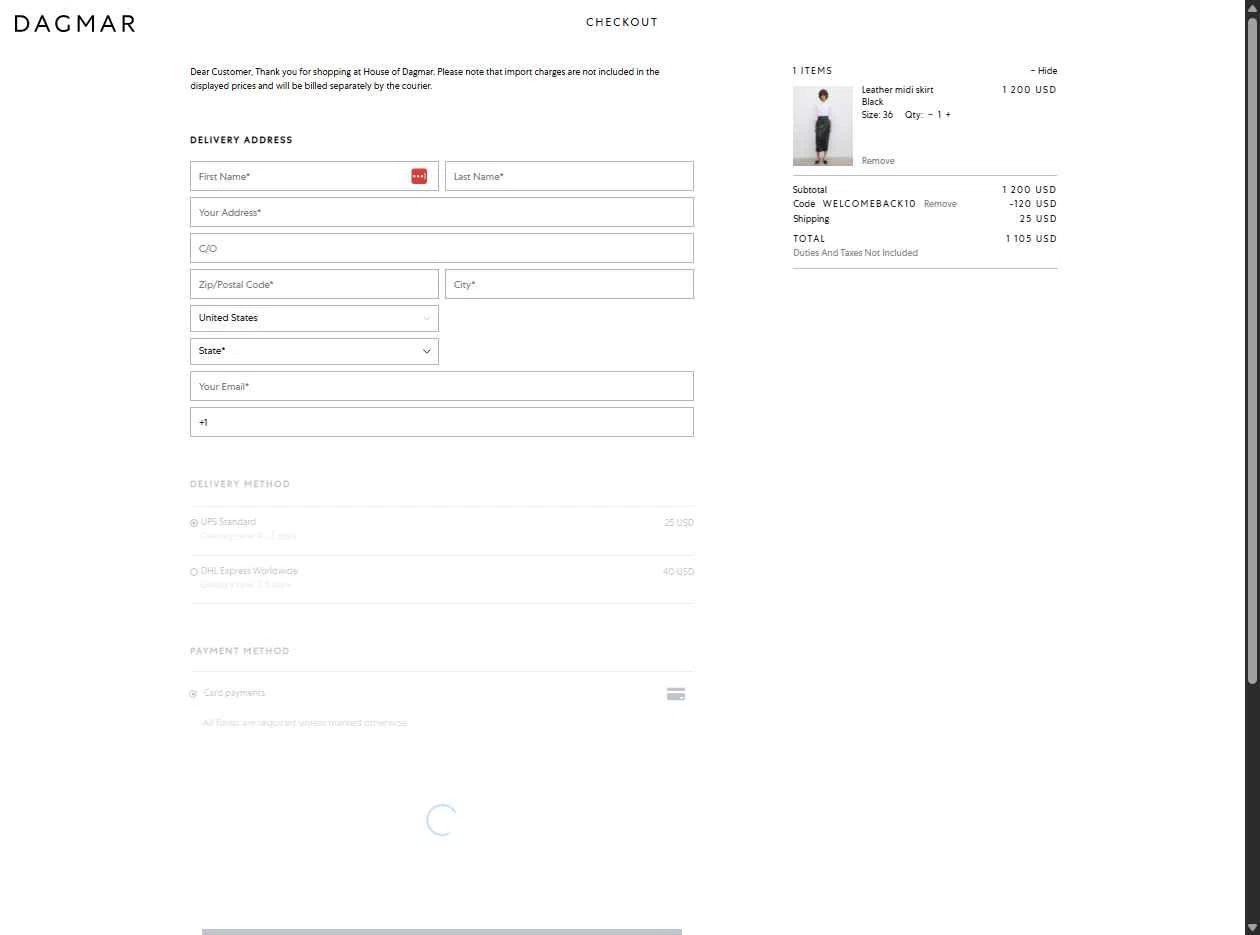 Dagmar checkout page showing Dagmar discount code box | Screenshot taken by SimplyCodes community member on Dec 2, 2025