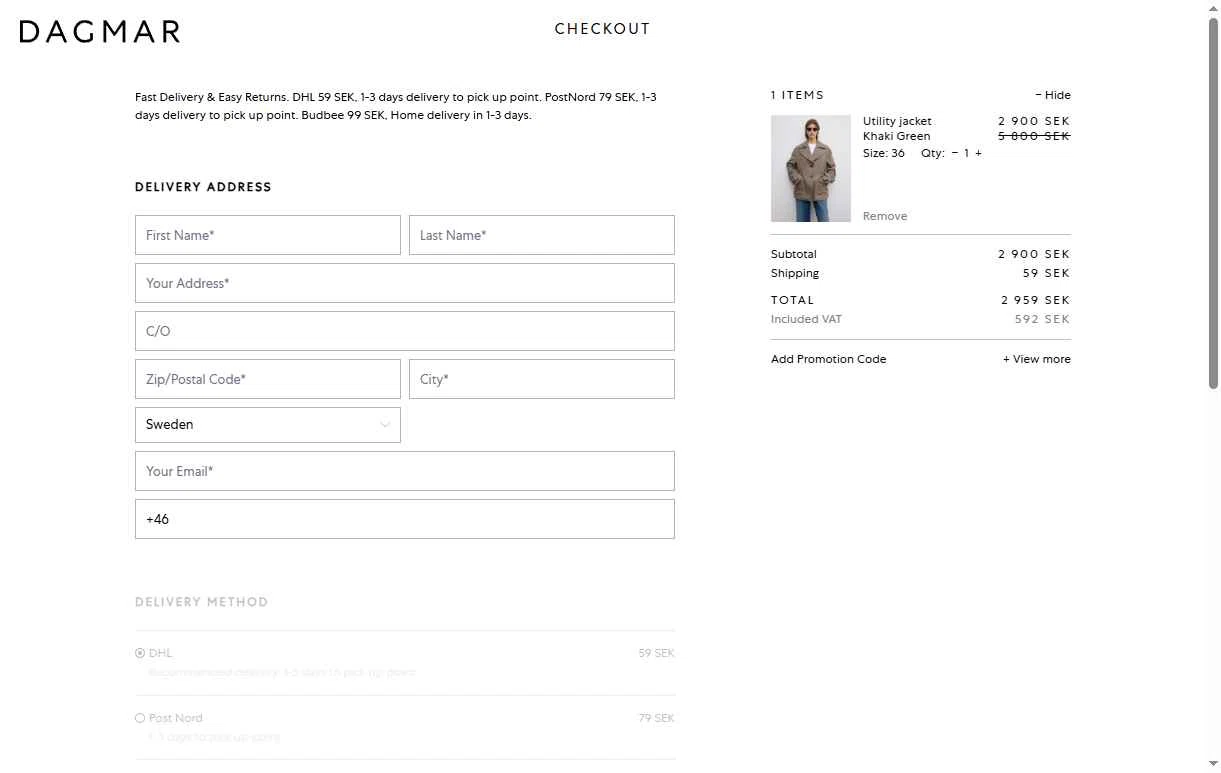 Dagmar checkout page showing Dagmar discount code box | Screenshot taken by SimplyCodes community member on Jul 12, 2025