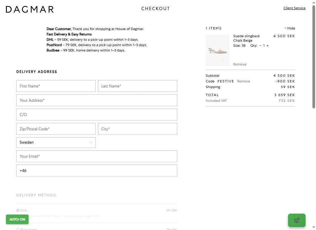 Dagmar checkout page showing Dagmar discount code box | Screenshot taken by SimplyCodes community member on Nov 25, 2025