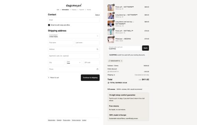 Dagsmejan checkout page showing Dagsmejan promo code box | Screenshot taken by SimplyCodes community member on Sep 10, 2025