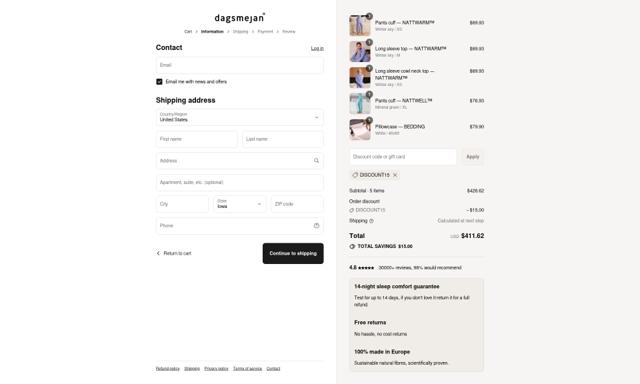 Dagsmejan checkout page showing Dagsmejan promo code box | Screenshot taken by SimplyCodes community member on Sep 6, 2025