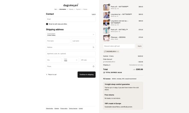 Dagsmejan checkout page showing Dagsmejan promo code box | Screenshot taken by SimplyCodes community member on Aug 28, 2025