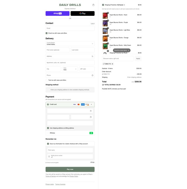 Daily Drills checkout page showing Daily Drills discount code box | Screenshot taken by SimplyCodes community member on Aug 24, 2025