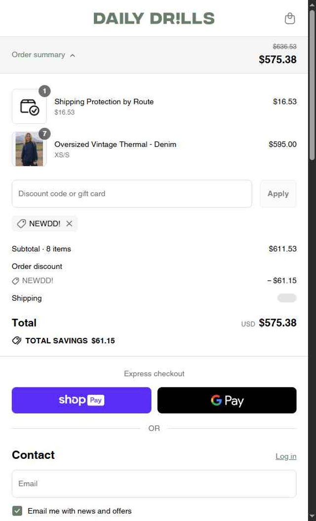 Daily Drills checkout page showing Daily Drills discount code box | Screenshot taken by SimplyCodes community member on Aug 27, 2025
