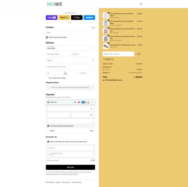 Daily Haute checkout page showing Daily Haute discount code box | Screenshot taken by SimplyCodes community member on Aug 25, 2025