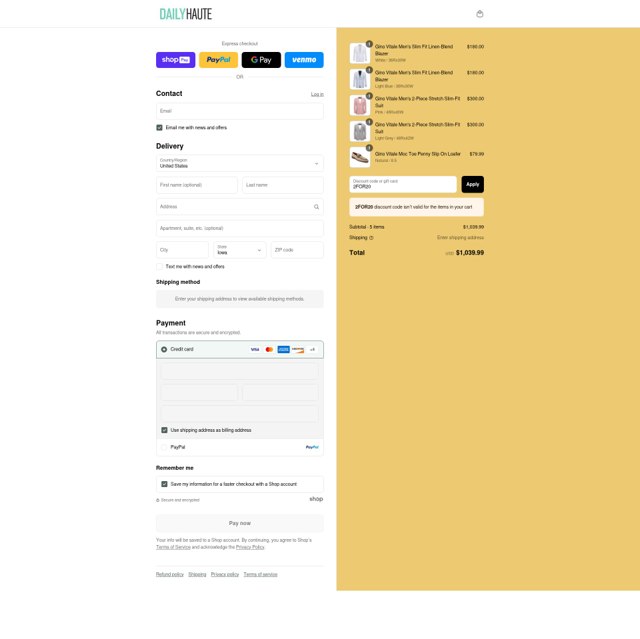 Daily Haute checkout page showing Daily Haute discount code box | Screenshot taken by SimplyCodes community member on Aug 21, 2025