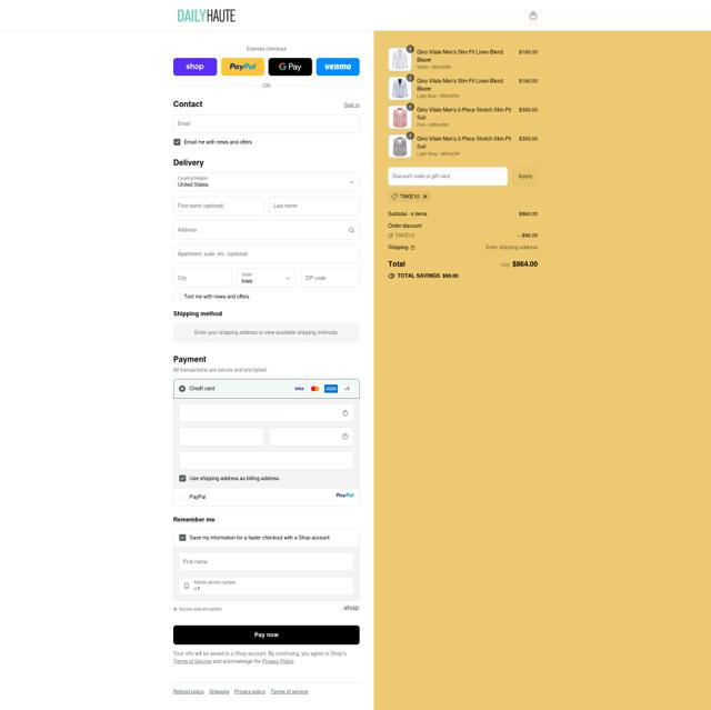 Daily Haute checkout page showing Daily Haute discount code box | Screenshot taken by SimplyCodes community member on Sep 11, 2025