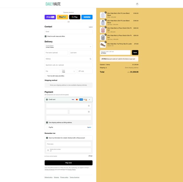 Daily Haute checkout page showing Daily Haute discount code box | Screenshot taken by SimplyCodes community member on Aug 25, 2025