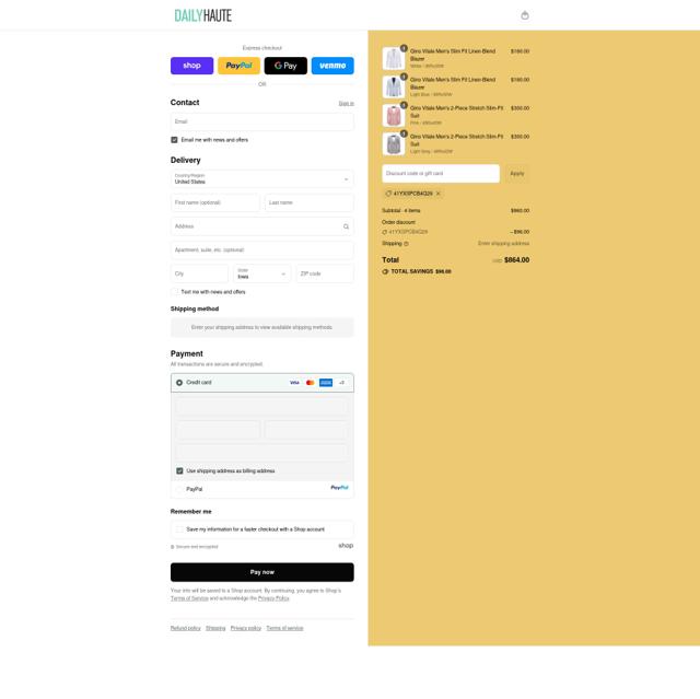 Daily Haute checkout page showing Daily Haute discount code box | Screenshot taken by SimplyCodes community member on Sep 11, 2025