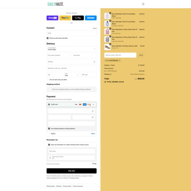 Daily Haute checkout page showing Daily Haute discount code box | Screenshot taken by SimplyCodes community member on Aug 25, 2025