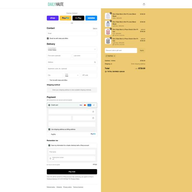 Daily Haute checkout page showing Daily Haute discount code box | Screenshot taken by SimplyCodes community member on Sep 11, 2025