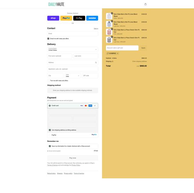 Daily Haute checkout page showing Daily Haute discount code box | Screenshot taken by SimplyCodes community member on Sep 11, 2025
