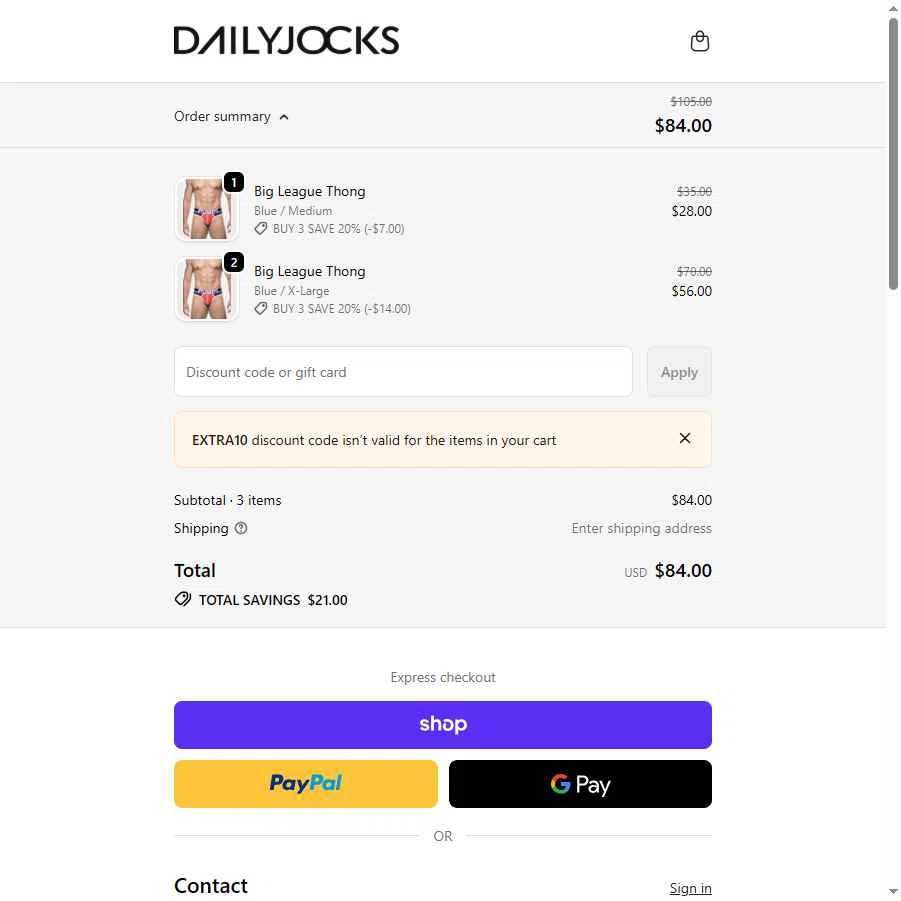 Daily Jocks checkout page showing Daily Jocks promo code box | Screenshot taken by SimplyCodes community member on Dec 25, 2025