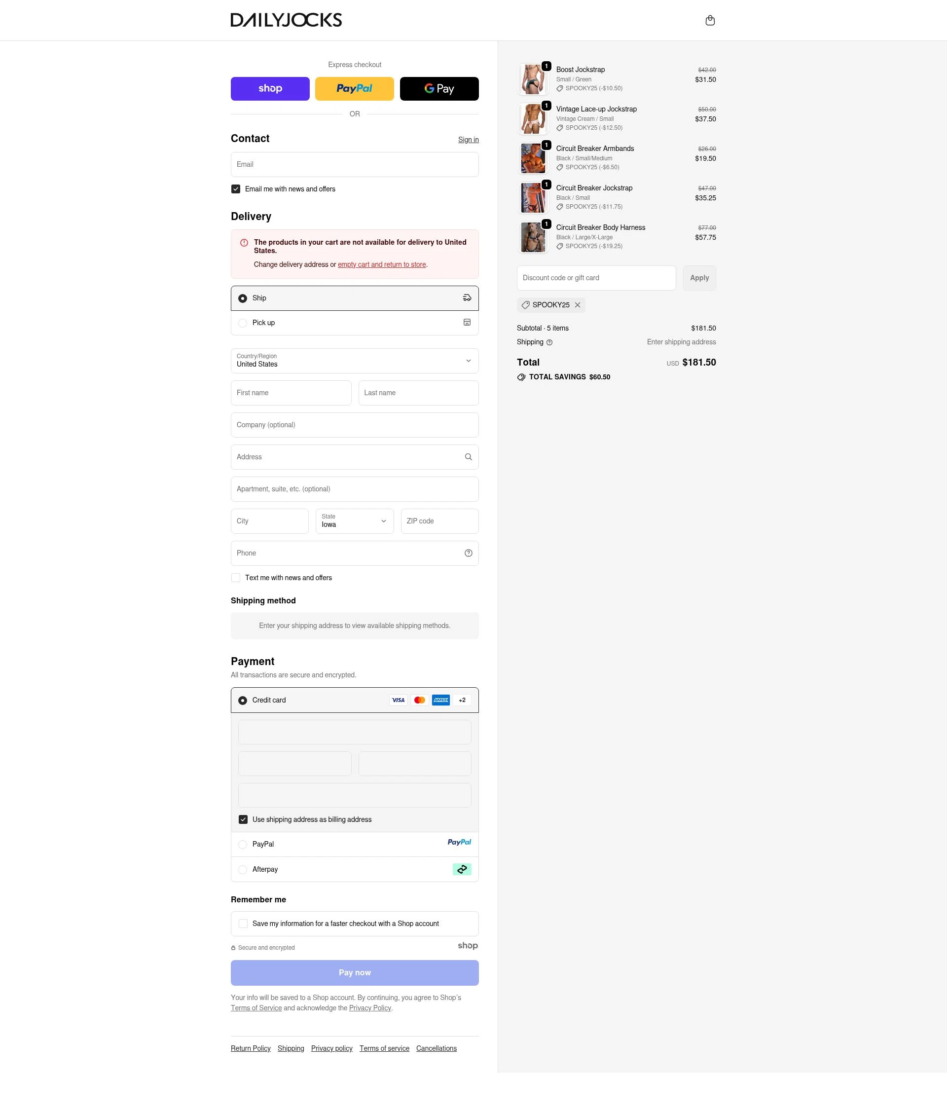 Daily Jocks checkout page showing Daily Jocks promo code box | Screenshot taken by SimplyCodes community member on Oct 27, 2025