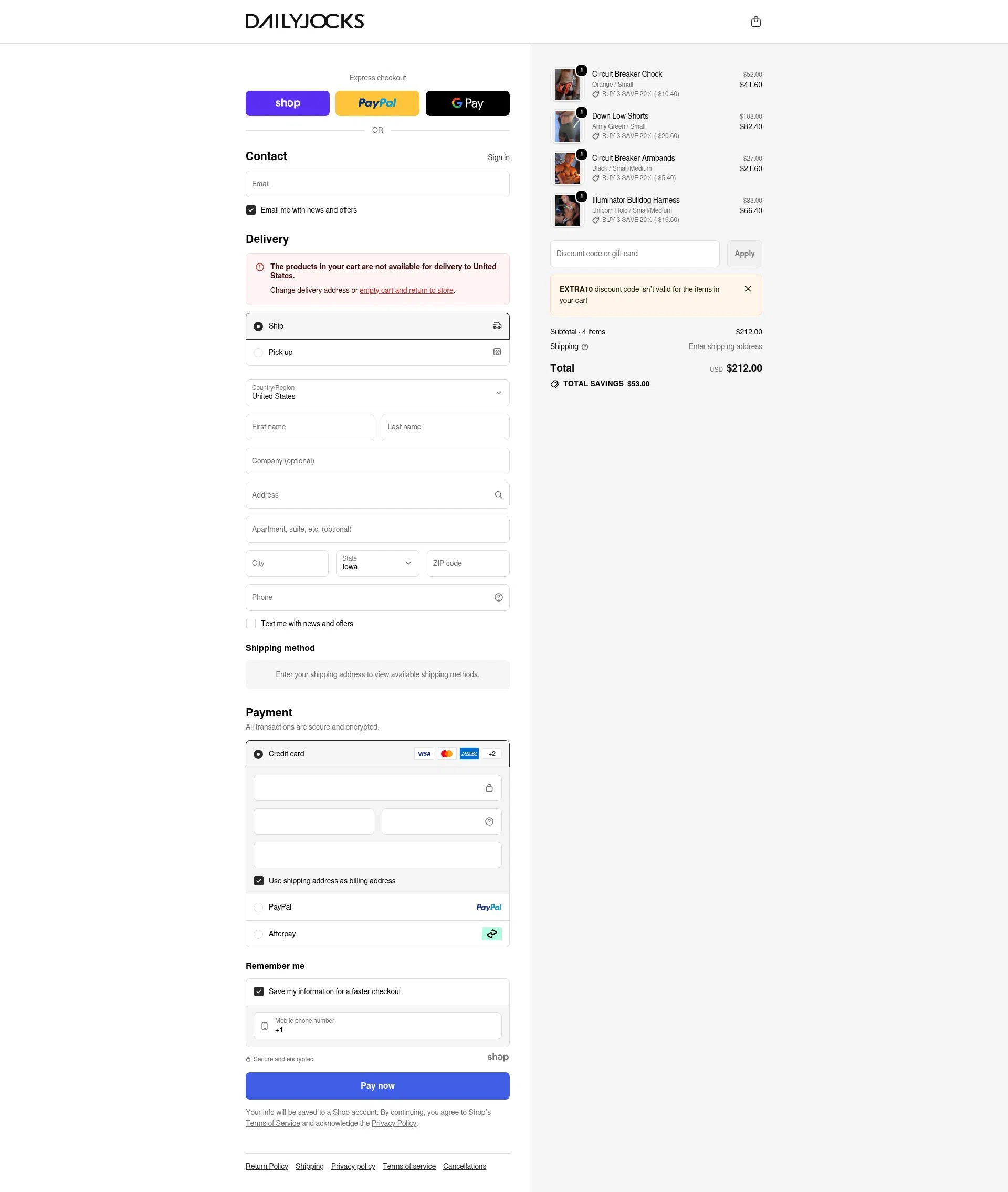 Daily Jocks checkout page showing Daily Jocks promo code box | Screenshot taken by SimplyCodes community member on Dec 28, 2025