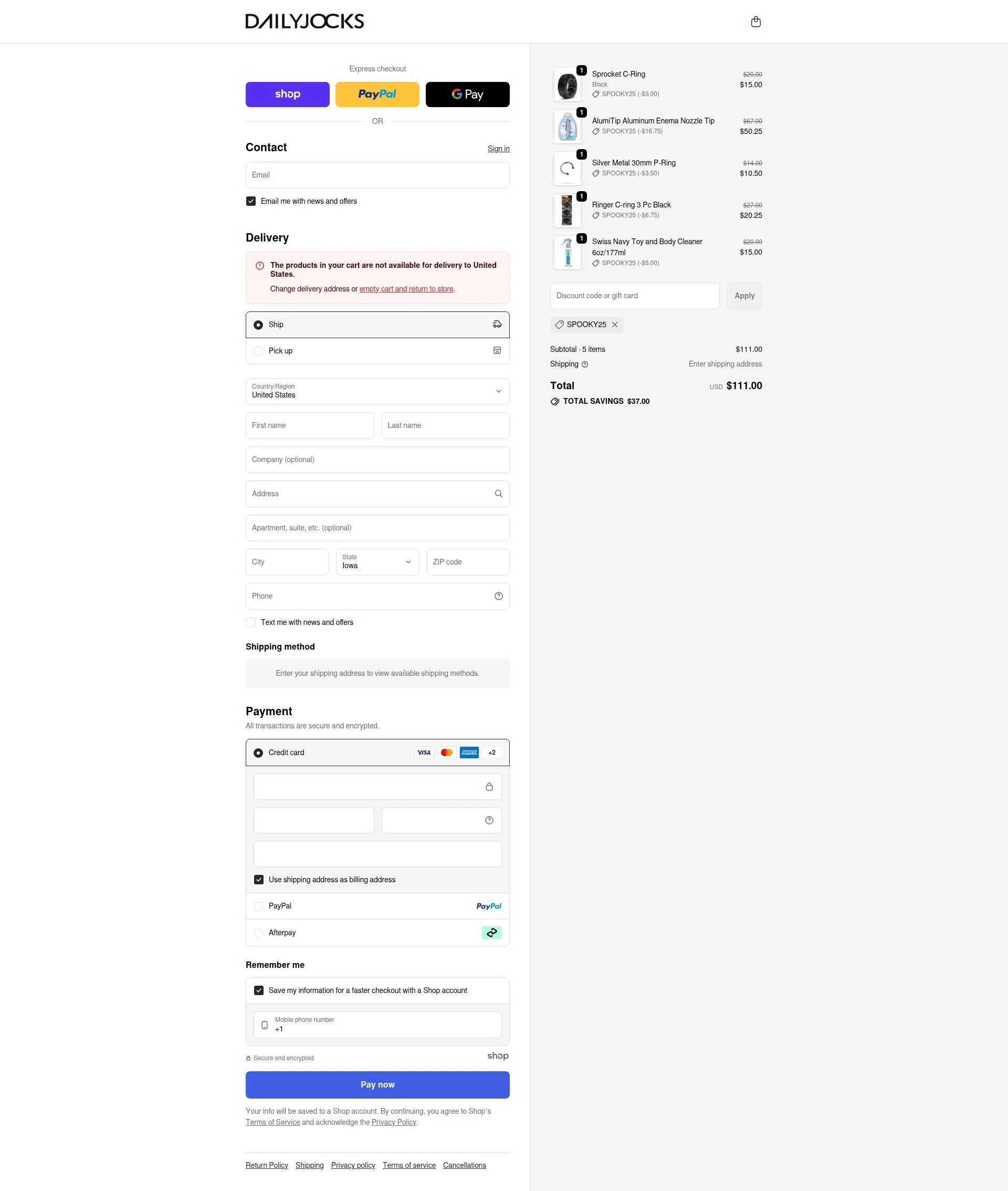 Daily Jocks checkout page showing Daily Jocks promo code box | Screenshot taken by SimplyCodes community member on Nov 1, 2025