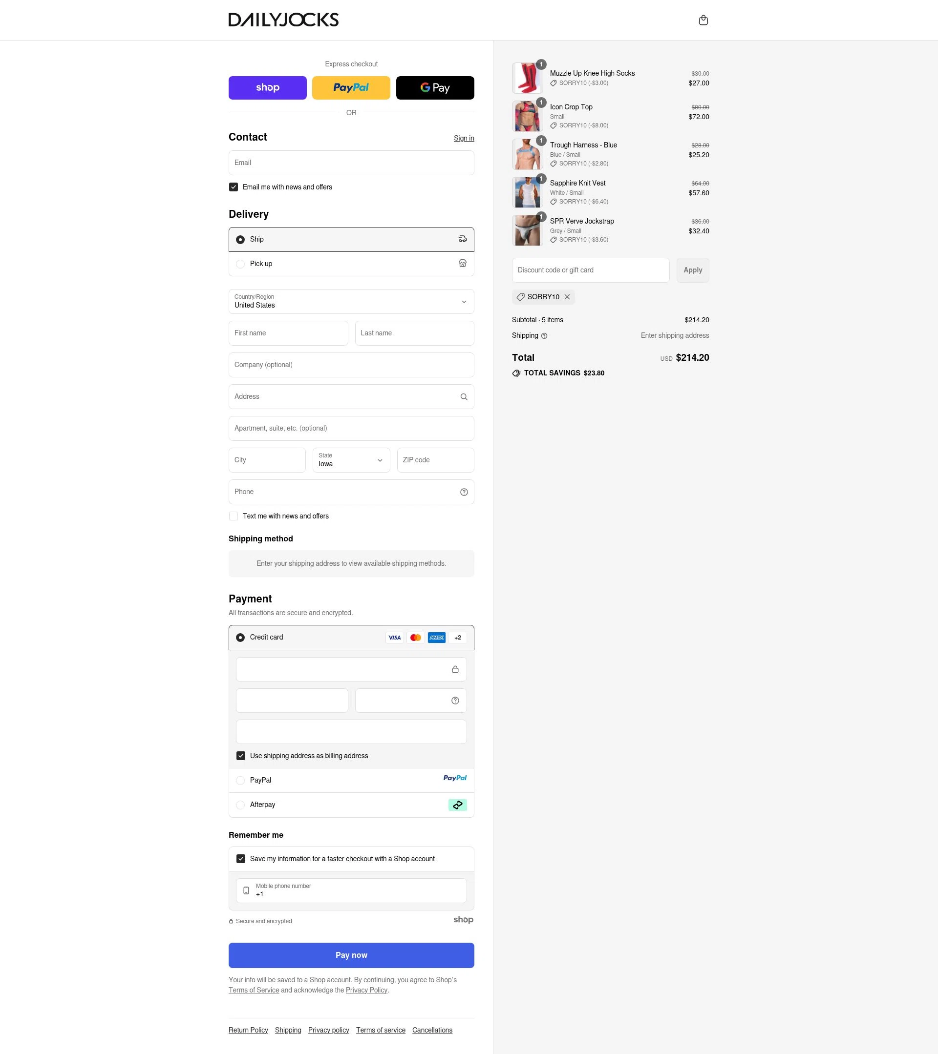 Daily Jocks checkout page showing Daily Jocks promo code box | Screenshot taken by SimplyCodes community member on Sep 16, 2025