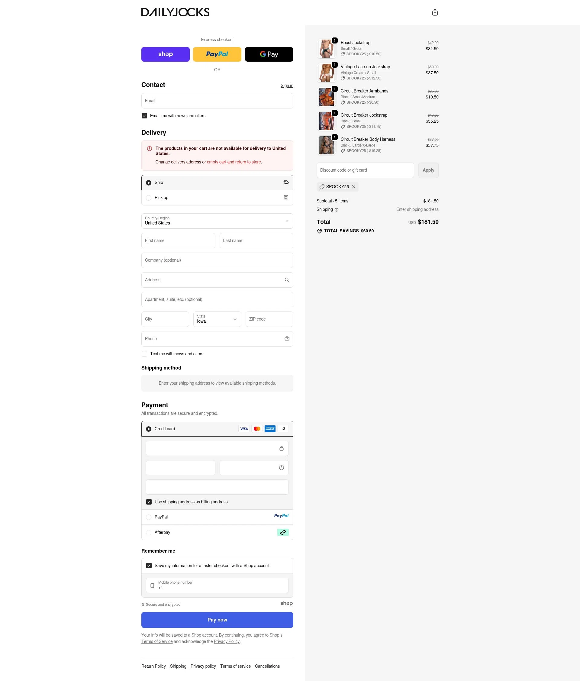 Daily Jocks checkout page showing Daily Jocks promo code box | Screenshot taken by SimplyCodes community member on Oct 22, 2025