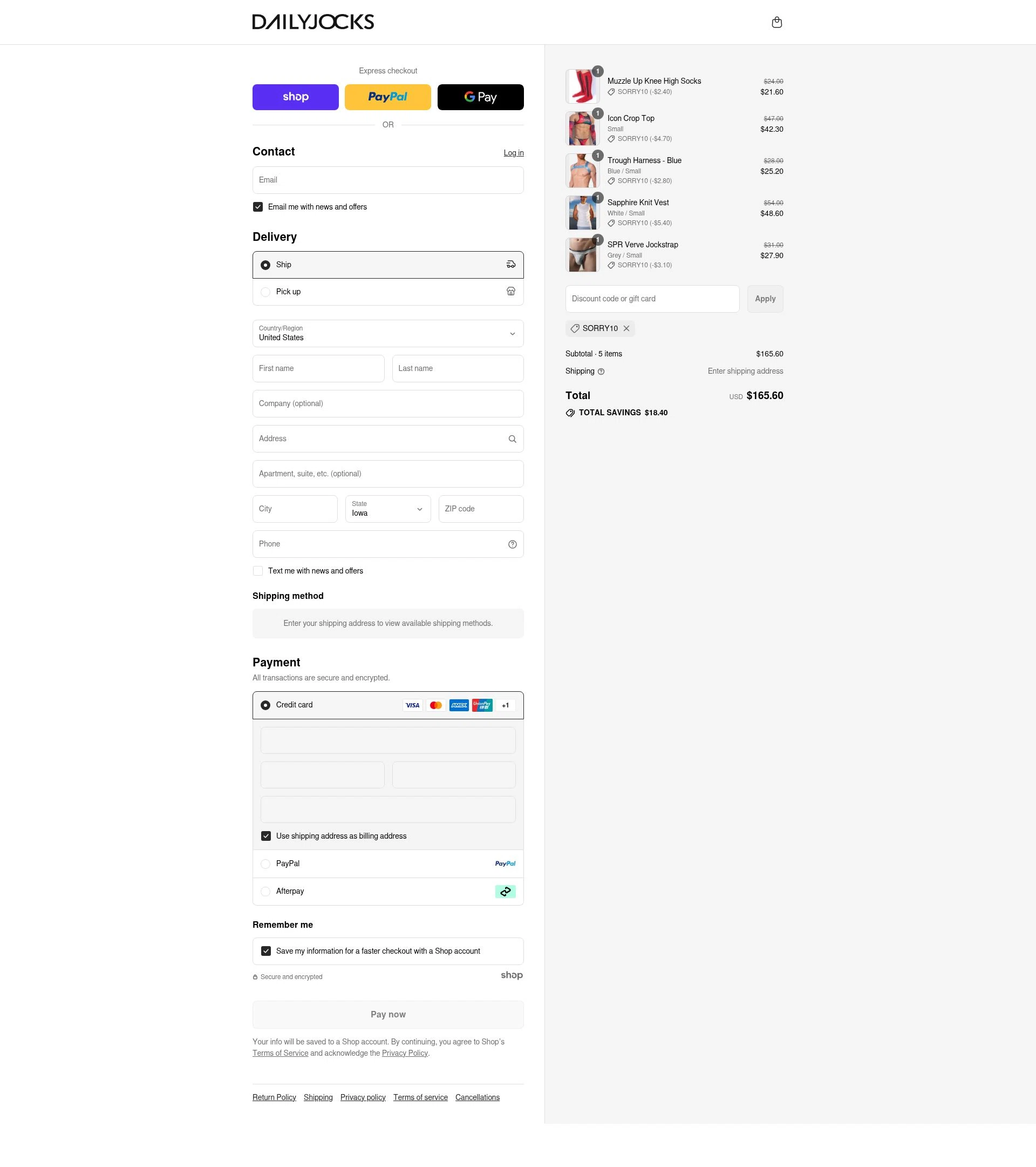 Daily Jocks checkout page showing Daily Jocks promo code box | Screenshot taken by SimplyCodes community member on Sep 3, 2025