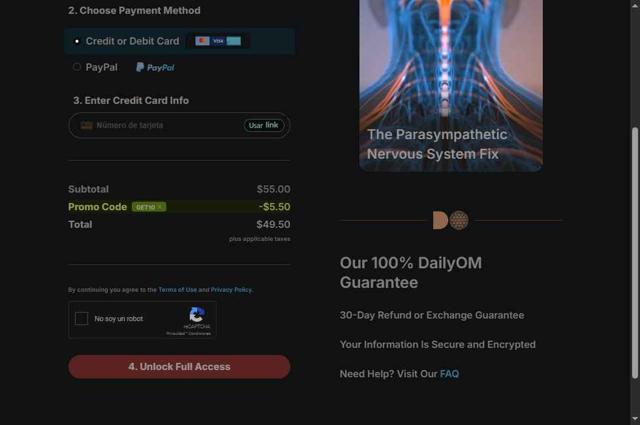 DailyOM checkout page showing DailyOM promo code box | Screenshot taken by SimplyCodes community member on Aug 2, 2025