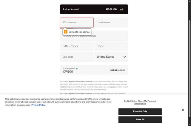 DailyWire checkout page showing DailyWire promo code box | Screenshot taken by SimplyCodes community member on Sep 1, 2025