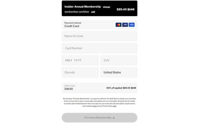DailyWire checkout page showing DailyWire promo code box | Screenshot taken by SimplyCodes community member on Sep 2, 2025