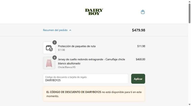 Dairy Boy checkout page showing Dairy Boy discount code box | Screenshot taken by SimplyCodes community member on Jun 3, 2025