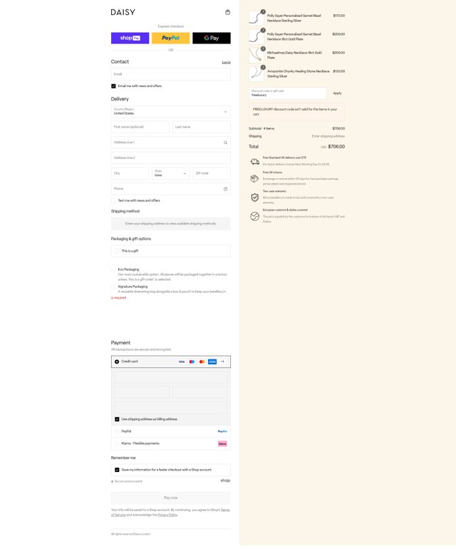 Daisy London checkout page showing Daisy London promo code box | Screenshot taken by SimplyCodes community member on Aug 24, 2025