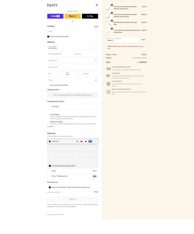 Daisy London checkout page showing Daisy London promo code box | Screenshot taken by SimplyCodes community member on Aug 19, 2025