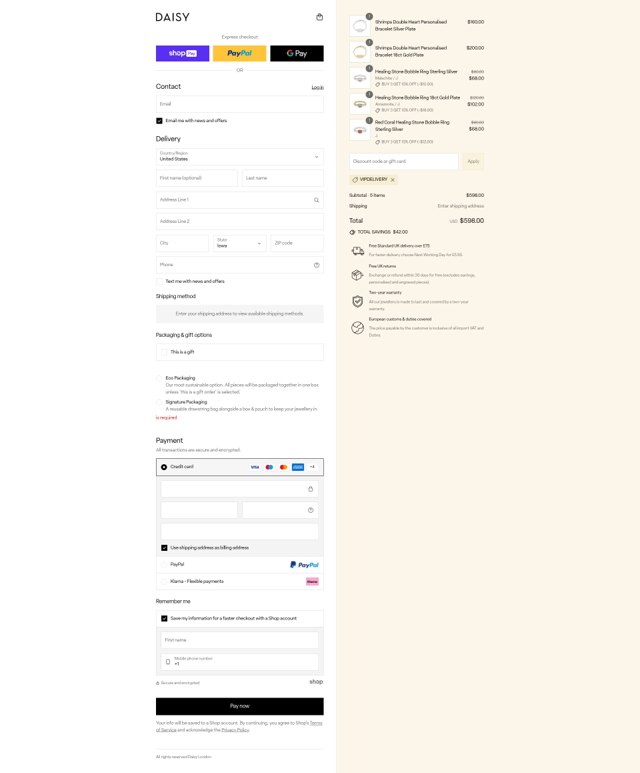 Daisy London checkout page showing Daisy London promo code box | Screenshot taken by SimplyCodes community member on Aug 10, 2025
