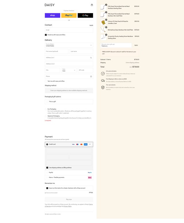 Daisy London checkout page showing Daisy London promo code box | Screenshot taken by SimplyCodes community member on Sep 1, 2025