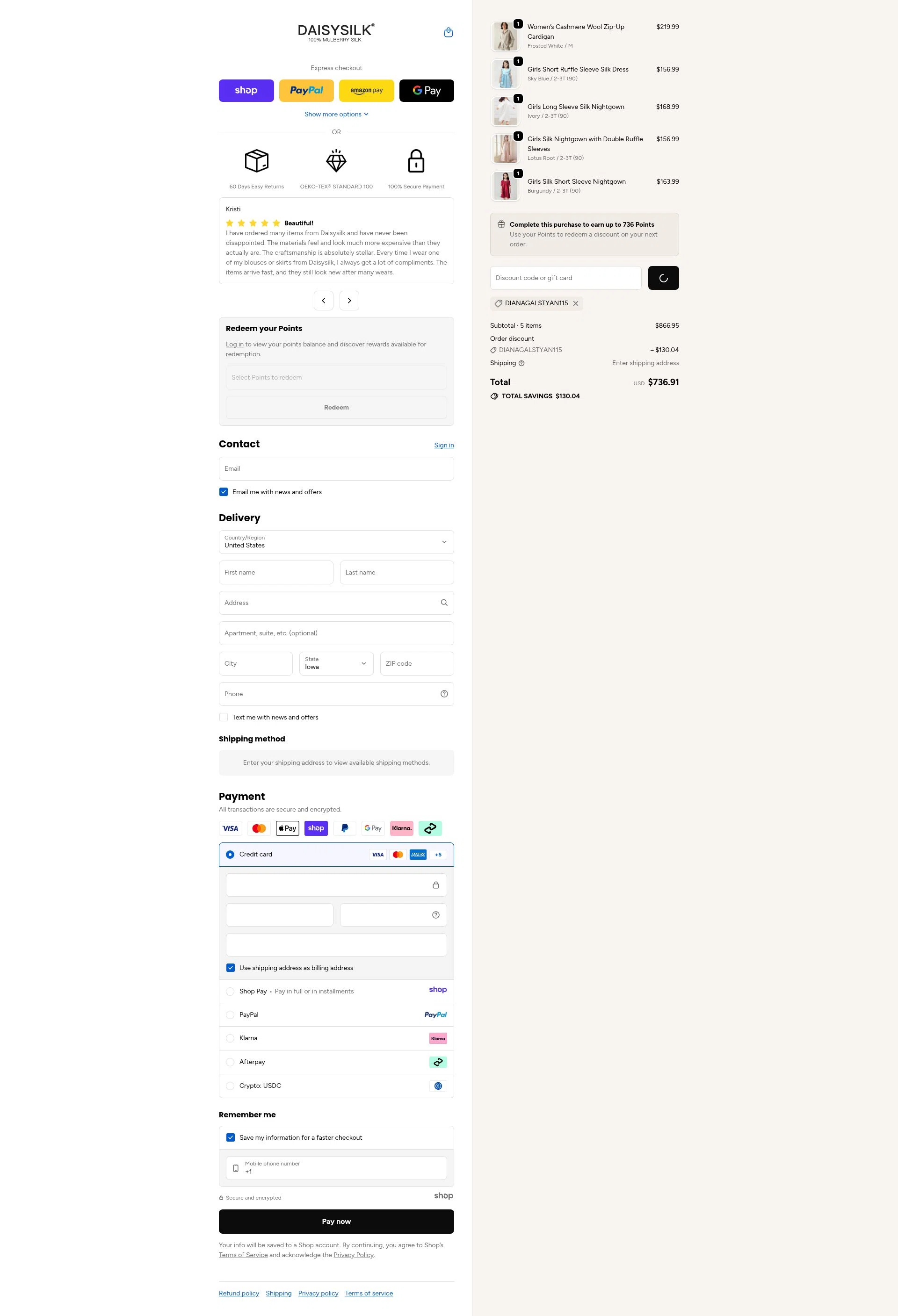 Daisysilk checkout page showing Daisysilk promo code box | Screenshot taken by SimplyCodes community member on Dec 29, 2025
