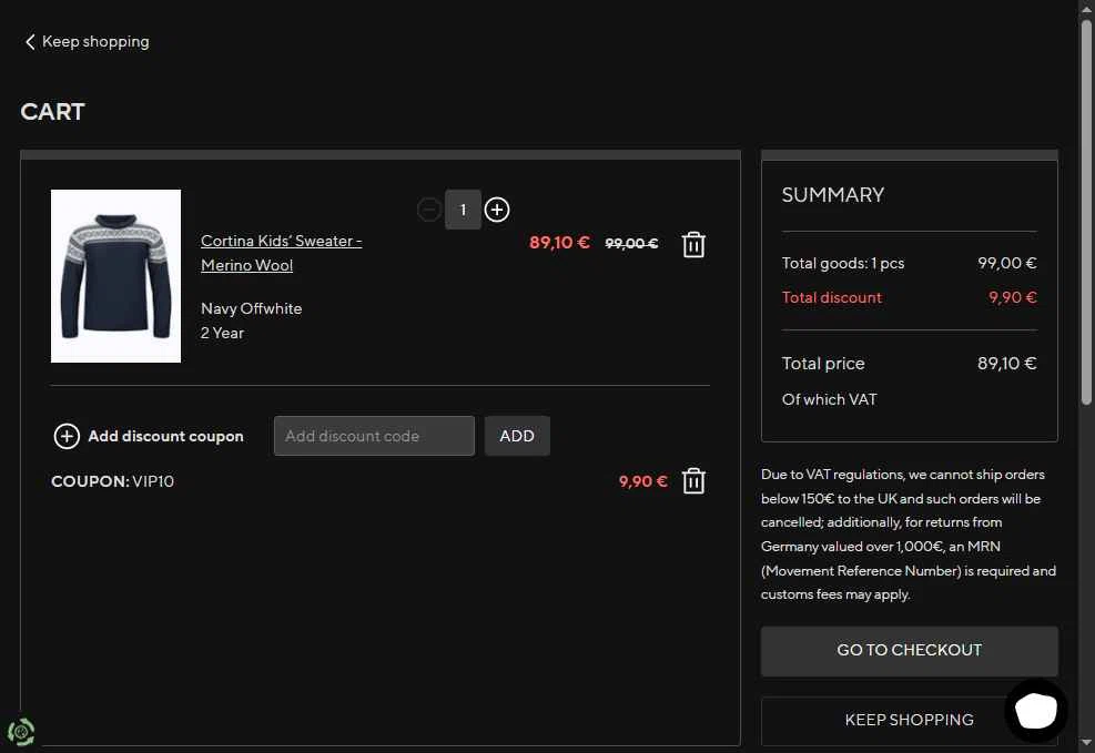 Dale of Norway US checkout page showing Dale of Norway US promo code box | Screenshot taken by SimplyCodes community member on May 17, 2025