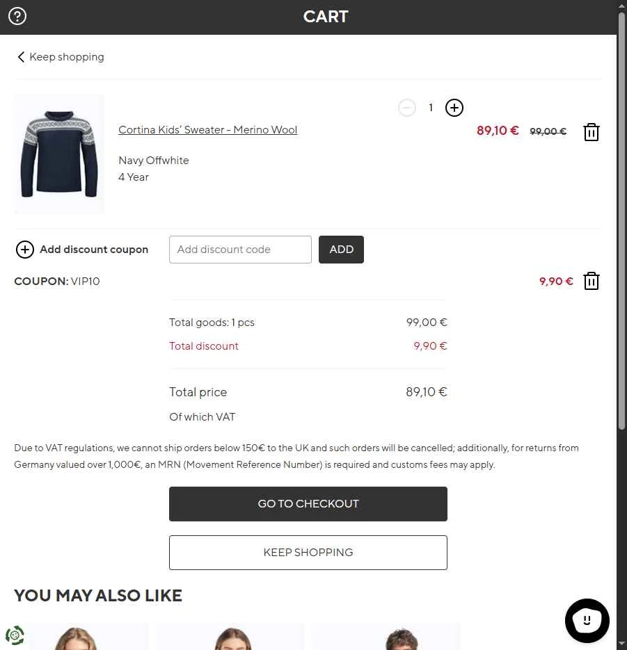 Dale of Norway US checkout page showing Dale of Norway US promo code box | Screenshot taken by SimplyCodes community member on May 11, 2025